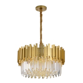 LUSTRE PENDENTE FANCY REDONDO Ø60CM METAL E CRISTAL DOURADO E TRANSPARENTE | SKYLIGHT SKY-3013 LUSTRE PENDENTE FANCY REDONDO Ø60CM METAL E CRISTAL DOURADO E TRANSPARENTE | SKYLIGHT SKY-3013