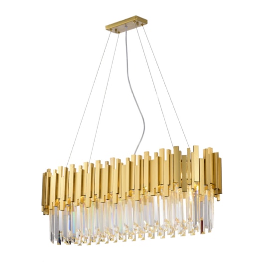 LUSTRE PENDENTE FANCY RETANGULAR 35X90X30CM METAL E CRISTAL DOURADO E TRANSPARENTE | SKYLIGHT SKY-3013-1