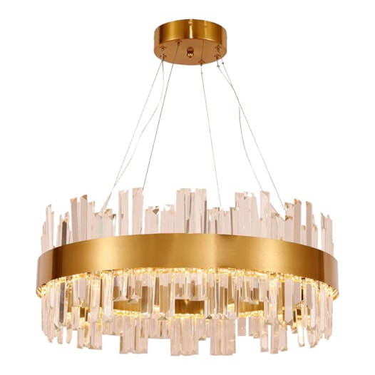 LUSTRE PENDENTE LED TIED REDONDO 3000K 47W BIVOLT Ø58X27CM CRISTAL E METAL DOURADO | USINA IMPORTS UI20390/58DR