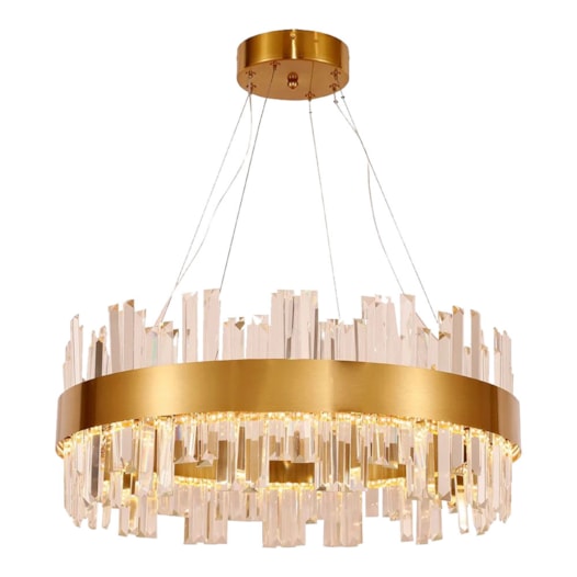 LUSTRE PENDENTE LED TIED REDONDO 3000K 47W BIVOLT Ø58X27CM CRISTAL E METAL DOURADO | USINA IMPORTS UI20390/58DR LUSTRE PENDENTE LED TIED REDONDO 3000K 47W BIVOLT Ø58X27CM CRISTAL E METAL DOURADO | USINA IMPORTS UI20390/58DR
