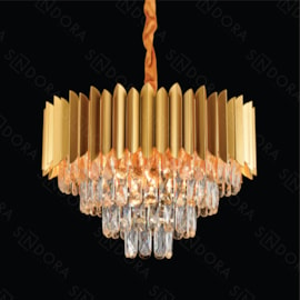 LUSTRE PENDENTE Ø50X35CM CRISTAL E METAL DOURADO E TRANSPARENTE | SINDORA ILUMINAÇÃO DCD00793