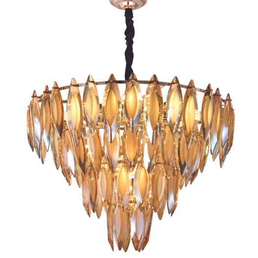 LUSTRE PENDENTE Ø60X43CM CRISTAL E METAL DOURADO E CHAMPANHE | SINDORA ILUMINAÇÃO DCD03930