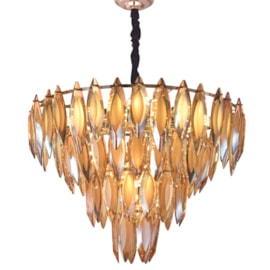 LUSTRE PENDENTE Ø60X43CM CRISTAL E METAL DOURADO E CHAMPANHE | SINDORA ILUMINAÇÃO DCD03930