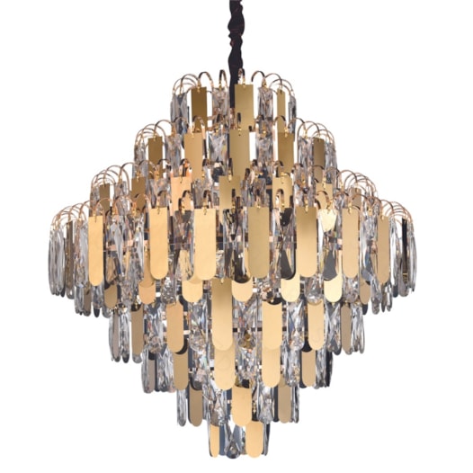 LUSTRE PENDENTE Ø60X59CM CRISTAL E METAL DOURADO E TRANSPARENTE | SINDORA ILUMINAÇÃO DCD03928