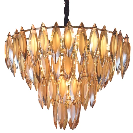 LUSTRE PENDENTE Ø80X50CM CRISTAL E METAL DOURADO E CHAMPANHE | SINDORA ILUMINAÇÃO DCD03931