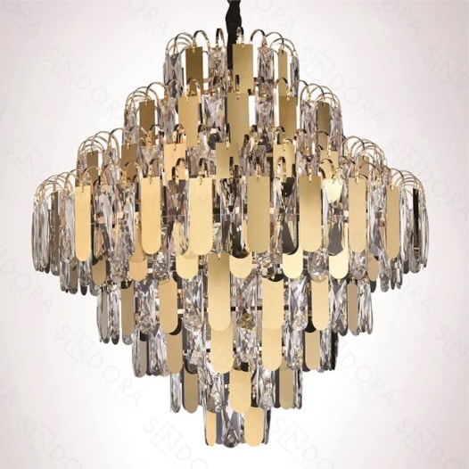 LUSTRE PENDENTE Ø80X73CM CRISTAL E METAL DOURADO E TRANSPARENTE | SINDORA ILUMINAÇÃO DCD03929