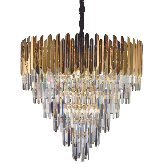 LUSTRE PENDENTE Ø80X75CM CRISTAL E METAL DOURADO E TRANSPARENTE | SINDORA ILUMINAÇÃO DCD03906