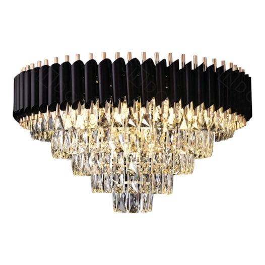 LUSTRE PENDENTE REDONDO Ø75X44CM CRISTAL E METAL PRETO E TRANSPARENTE | SINDORA ILUMINAÇÃO DCD03911