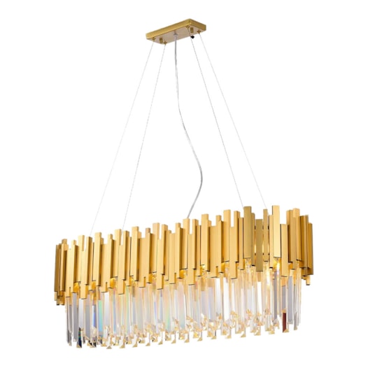 LUSTRE PENDENTE VIK 34X89X30CM CRISTAL E METAL DOURADO | USINA IMPORTS UI20396/89DR