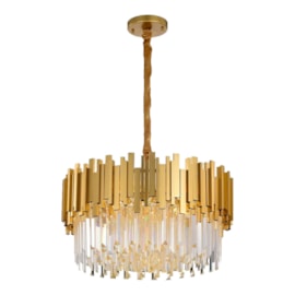 LUSTRE PENDENTE VIK REDONDO Ø60X34CM CRISTAL E METAL DOURADO | USINA IMPORTS UI20395/60DR