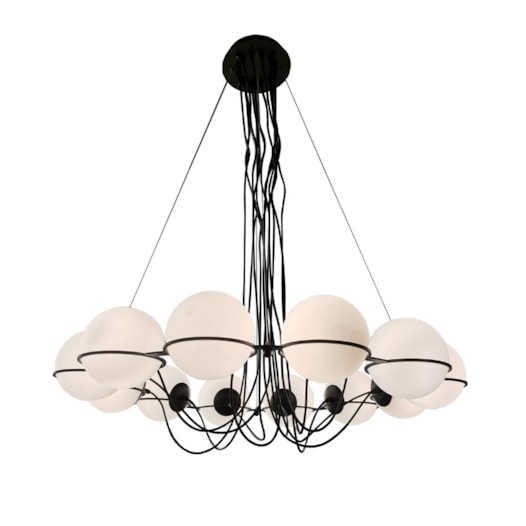LUSTRE SFERE Ø90CM METAL E VIDRO PRETO | +LUZ PE-116/12.90PT LUSTRE SFERE Ø90CM METAL E VIDRO PRETO | +LUZ PE-116/12.90PT