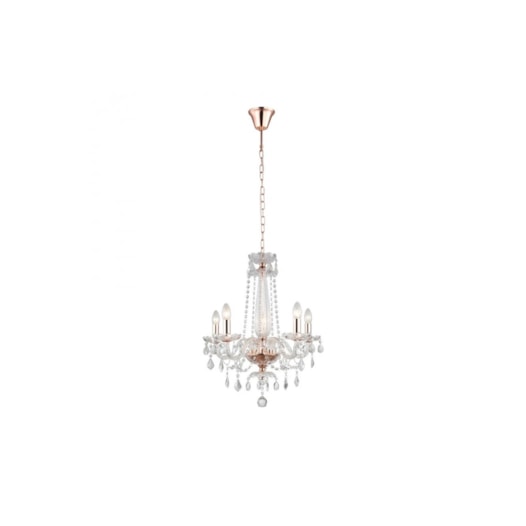 LUSTRE TYENE 5 BRAÇOS Ø54X63CM METAL E VIDRO ROSE GOLD E TRANSPARENTE | BELLA ILUMINAÇÃO JF305 LUSTRE TYENE 5 BRAÇOS Ø54X63CM METAL E VIDRO ROSE GOLD E TRANSPARENTE | BELLA ILUMINAÇÃO JF305