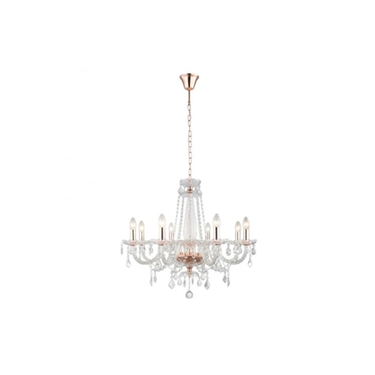 LUSTRE TYENE 8 BRAÇOS Ø72X64CM METAL E VIDRO ROSE GOLD E TRANSPARENTE | BELLA ILUMINAÇÃO JF308