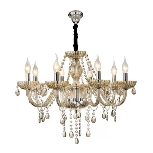 LUSTRE VALENTINA METAL, CRISTAL E VIDRO CHAMPANHE 8XE14 | HEVVY 0963 SL-5834/H8 CHP