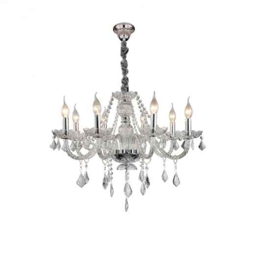 LUSTRE VALENTINA METAL, CRISTAL E VIDRO CINZA CLARO 8XE14 | HEVVY 0962 SL-5834/H8 CLEAR