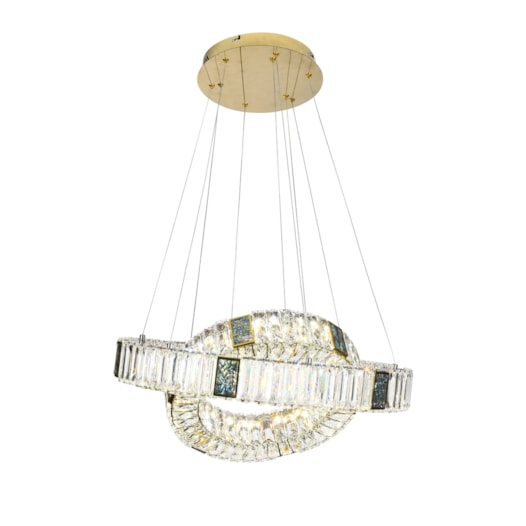 PENDENTE 40×60CM 48W 3000K BIVOLT INOX+CRISTAL CHAMPAGNE | SINDORA DCD00752