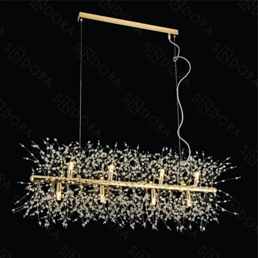 PENDENTE 90x30CM G9X12, METAL+CRISTAL DOURADO | SINDORA DCD00774