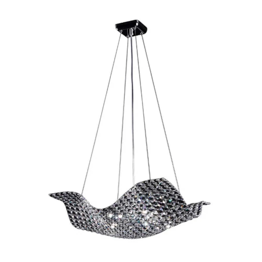 PENDENTE ARRAIA 8XG9 BIVOLT 56X56CM METAL E CRISTAL CROMADO E TRANSPARENTE | BELLA ILUMINAÇÃO HO1338P