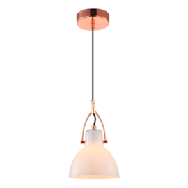 PENDENTE BAR 1XG9 BIVOLT 14X22CM METAL E VIDRO BRANCO E COBRE | BELLA ILUMINAÇÃO OP057A