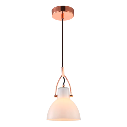 PENDENTE BAR 1XG9 BIVOLT 14X22CM METAL E VIDRO BRANCO E COBRE | BELLA ILUMINAÇÃO OP057A PENDENTE BAR 1XG9 BIVOLT 14X22CM METAL E VIDRO BRANCO E COBRE | BELLA ILUMINAÇÃO OP057A
