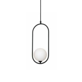 PENDENTE CADRE 17X12X40,5CM METAL PRETO E VIDRO GLOBO FOSCO BRANCO | STUDIOLUCE WHITE PD1333PT-BR