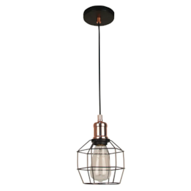 PENDENTE CAGE 1XE27 BIVOLT 15X20CM METAL COBRE E PRETO | BELLA ILUMINAÇÃO JY009