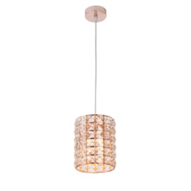 PENDENTE CILÍNDRICO Ø13X16CM CRISTAL E METAL ROSÊ | SINDORA DCD00745 PENDENTE CILÍNDRICO Ø13X16CM CRISTAL E METAL ROSÊ | SINDORA DCD00745