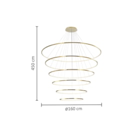 PENDENTE DOURADO 6 ANEIS LED BENSON AÇO INOX E SILICONE DOURADO  209W  3000K | HEVVY 1228 SL-0516/H6 GD PENDENTE DOURADO 6 ANEIS LED BENSON AÇO INOX E SILICONE DOURADO  209W  3000K | HEVVY 1228 SL-0516/H6 GD