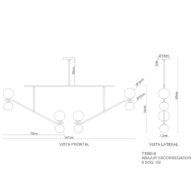 PENDENTE ESCORREGADOR 8 G9 LATÃO | GOLDEN-ART T1865-8LT PENDENTE ESCORREGADOR 8 G9 LATÃO | GOLDEN-ART T1865-8LT