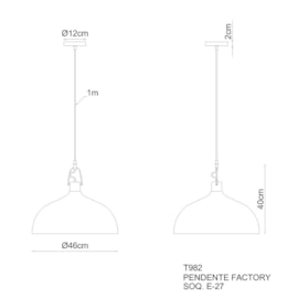 PENDENTE FACTORY Ø46CM PINTURA AÇO/ALUMÍNIO | GOLDEN-ART T982PI