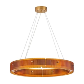 PENDENTE FLUTED CIRCULAR DOURADO (VIDRO AMBAR) 600 LED 15W 3000K 900LM BIVOLT | USINA IMPORTS UI20210/60DR