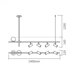 PENDENTE GRAU RETANGULAR 14X140X12CM ALUMÍNIO E VIDRO | SPOTLINE 808/5