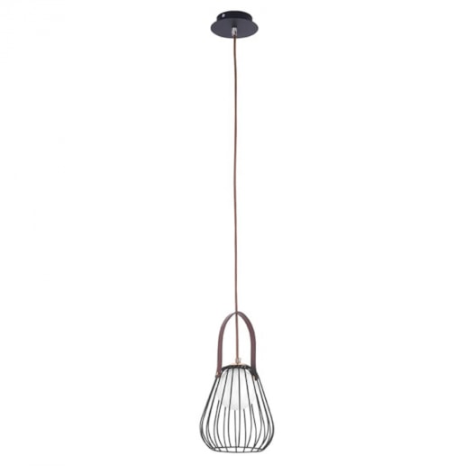 PENDENTE LAMP ARAMADO Ø18X22CM METAL, VIDRO E COURO DOURADO, PRETO E FOSCO | BELLA ILUMINAÇÃO ML002B