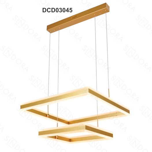 PENDENTE LED 3000K 160W BIVOLT 60X60CM METAL E ACRÍLICO DOURADO | SINDORA ILUMINAÇÃO DCD03045