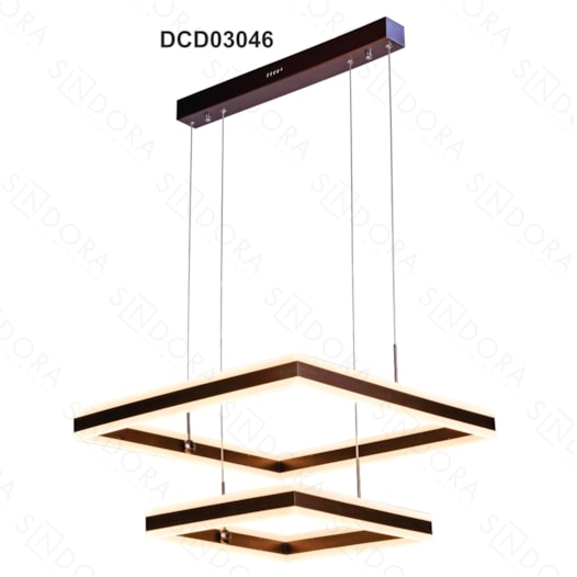 PENDENTE LED 3000K 160W BIVOLT 60X60CM METAL E ACRÍLICO MARROM | SINDORA ILUMINAÇÃO DCD03046