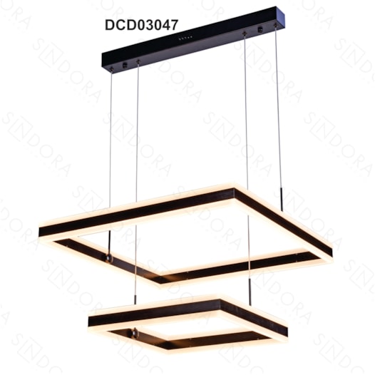 PENDENTE LED 3000K 160W BIVOLT 60X60CM METAL E ACRÍLICO PRETO | SINDORA ILUMINAÇÃO DCD03047