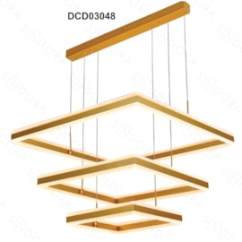 PENDENTE LED 3000K 228W BIVOLT 80X80CM METAL E ACRÍLICO DOURADO | SINDORA ILUMINAÇÃO DCD03048