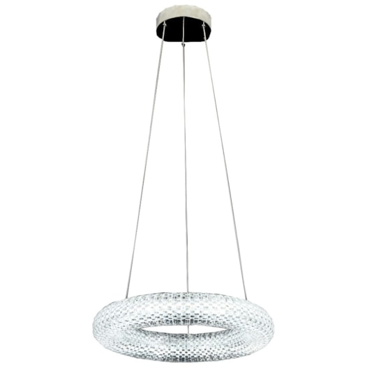 PENDENTE LED 3000K 43W BIVOLT Ø42CM CRISTAL E METAL CROMADO | SINDORA ILUMINAÇÃO DCD00786