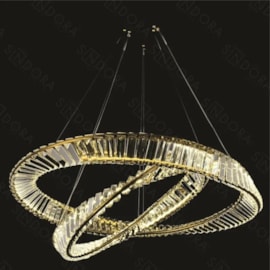 PENDENTE LED 3000K 80W BIVOLT Ø80CM CRISTAL E METAL DOURADO | SINDORA ILUMINAÇÃO DCD00789