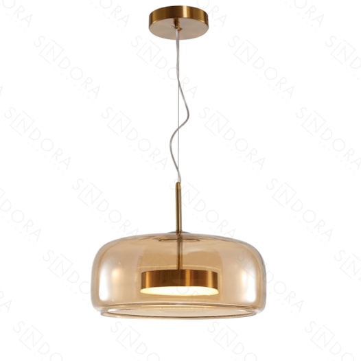 PENDENTE LED 3000K 8W BIVOLT Ø33X15CM METAL E VIDRO BRONZE E CONHAQUE | SINDORA ILUMINAÇÃO DCD04019