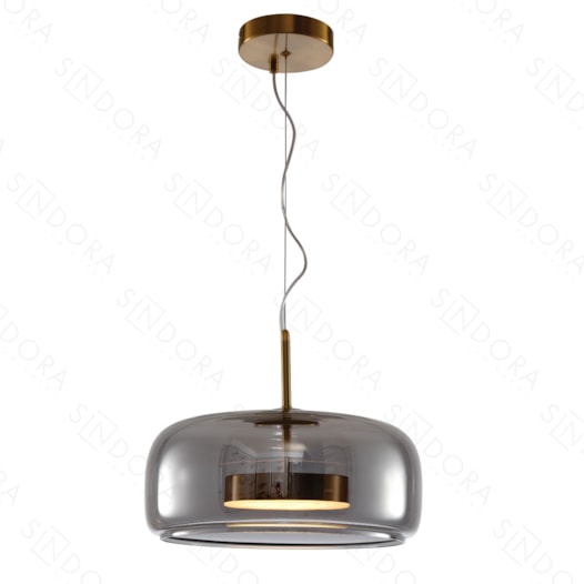 PENDENTE LED 3000K 8W BIVOLT Ø33X15CM METAL E VIDRO BRONZE E FUMÊ | SINDORA ILUMINAÇÃO DCD04020