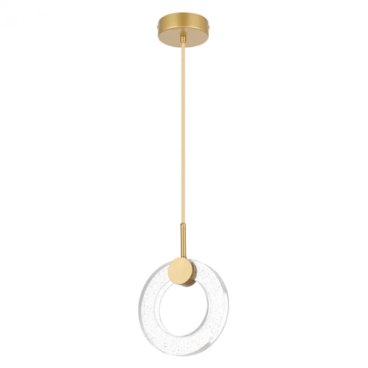 PENDENTE LED AKYA REDONDO 3000K 11W BIVOLT Ø20X28CM CRISTAL E METAL OURO FOSCO | NORDECOR 2590