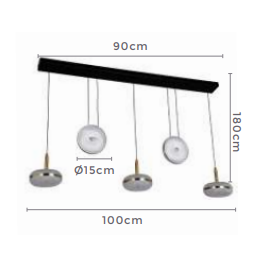 PENDENTE LED BAROK VIS 80W 3000K DOURADO/PRETO | NORDECOR 2063