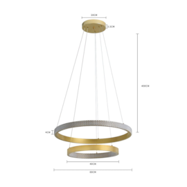 PENDENTE LED BEAN 3000K 47W BIVOLT Ø60X400CM METAL E ACRÍLICO DOURADO FOSCO | NORDECOR 2457