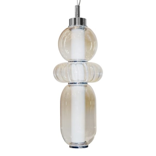 PENDENTE LED BELLE 3000K 9W BIVOLT Ø12,5X30CM AÇO CROMADO E VIDRO CONHAQUE | +LUZ PE-057/9.12CO PENDENTE LED BELLE 3000K 9W BIVOLT Ø12,5X30CM AÇO CROMADO E VIDRO CONHAQUE | +LUZ PE-057/9.12CO