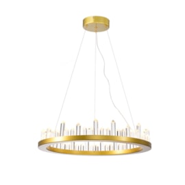 PENDENTE LED CAVE REDONDO 3000K 36W BIVOLT Ø60X11CM CRISTAL E METAL DOURADO E TRANSPARENTE | SKYLIGHT SKY-3095DO