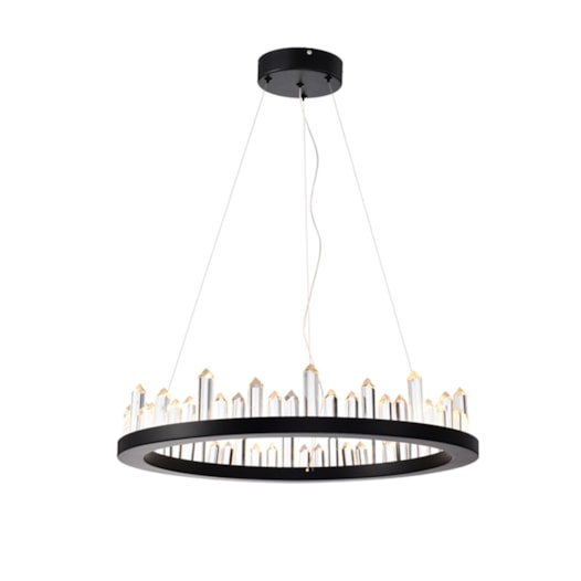 PENDENTE LED CAVE REDONDO 3000K 36W BIVOLT Ø60X11CM CRISTAL E METAL PRETO E TRANSPARENTE | SKYLIGHT SKY-3095PT