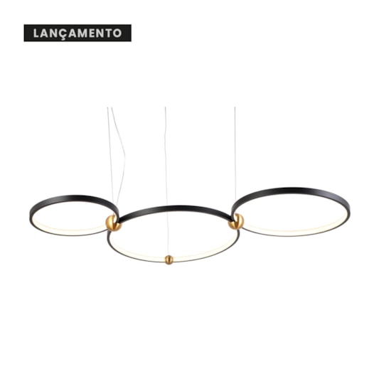 PENDENTE LED CIRCLES ANEL REDONDO TRIPLO 3000K 70W BIVOLT Ø120CM METAL PRETO E DOURADO | SKYLIGHT SKY-3076PT PENDENTE LED CIRCLES ANEL REDONDO TRIPLO 3000K 70W BIVOLT Ø120CM METAL PRETO E DOURADO | SKYLIGHT SKY-3076PT