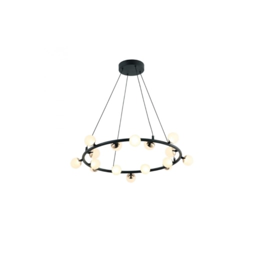 PENDENTE LED FUXICO REDONDO 3000K 20W BIVOLT Ø69X16CM METAL E VIDRO PRETO, DOURADO E BRANCO | BELLA ILUMINAÇÃO JU006