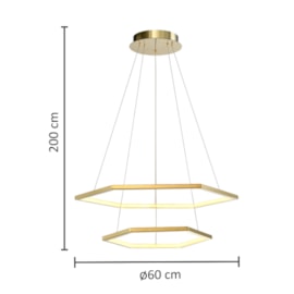 PENDENTE LED HEXAGONAL AÇO INOX E SILICONE DOURADO 30W 3000K | HEVVY 1220 SL-0519S/H2 GD